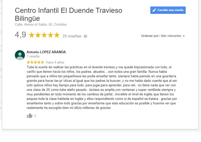 Reseña de familia en Google