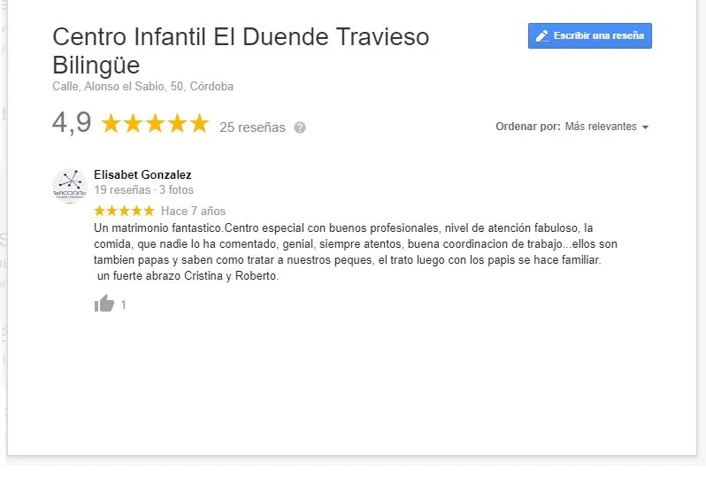 Reseña de familia en Google