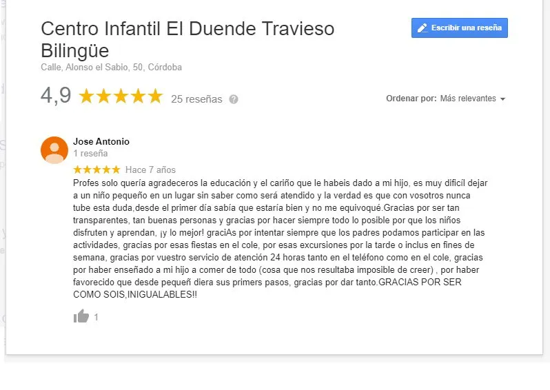 Reseña de familia en Google