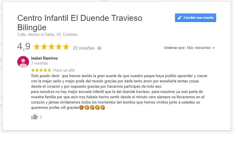 Reseña de familia en Google