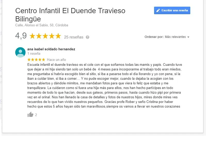 Reseña de familia en Google